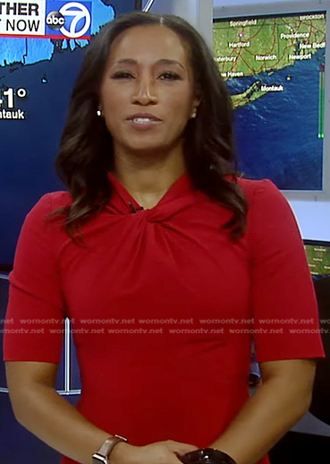 Brittany Bell’s red twist neck dress on Good Morning America