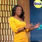 Brittany Bell’s yellow asymmetric neck dress on Good Morning America