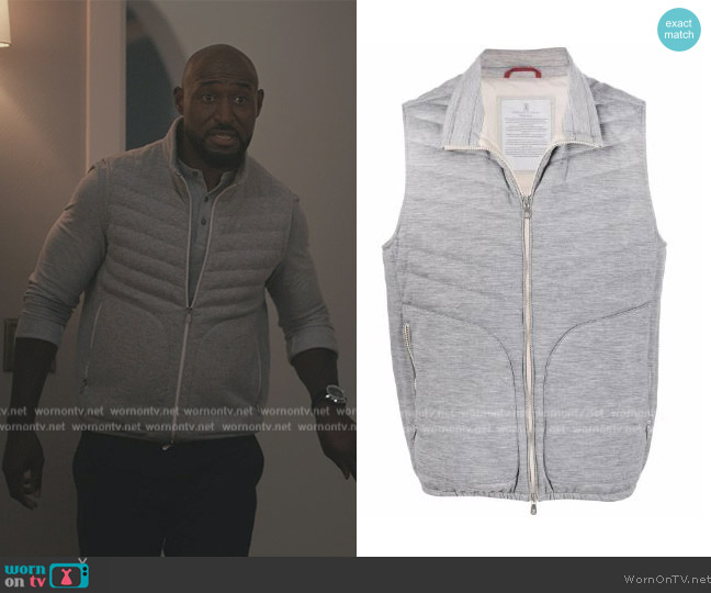 Brunello Cucinelli zip-up padded gilet worn by Philip Banks (Adrian Holmes) on Bel-Air