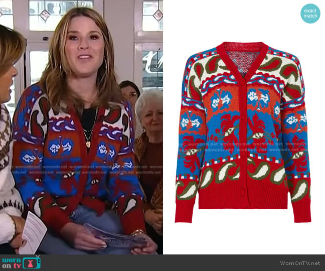 Carolina K Sabina Cardigan in Paisley Blue worn by Jenna Bush Hager on Today