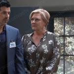 Carolyn’s olive green floral top on General Hospital