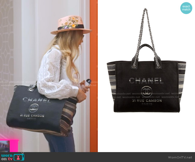 Chanel Deauville Tote Canvas with Striped Detail worn by Adriana de Moura (Adriana de Moura) on The Real Housewives of Miami