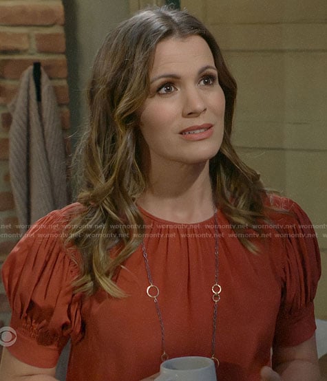 Chelsea's puff sleeve top on The Young and the Restless