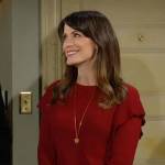 Chelsea’s red scalloped ruffle sweater on The Young and the Restless