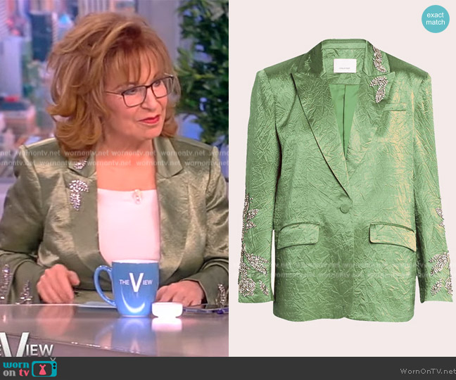 Cinq a Sept Crystal-Embellished Satin Blazer worn by Joy Behar on The View