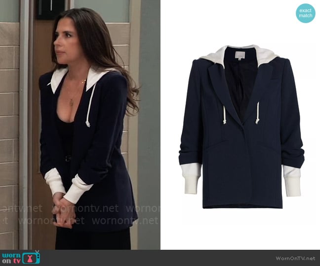 Cinq a Sept Khloe Blazer in Navy Ivory worn by Sam McCall (Kelly Monaco) on General Hospital