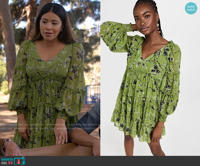 Cinq a Sept Vicky Dress in Fennel worn by Nell Serrano (Gina Rodriguez) on Not Dead Yet
