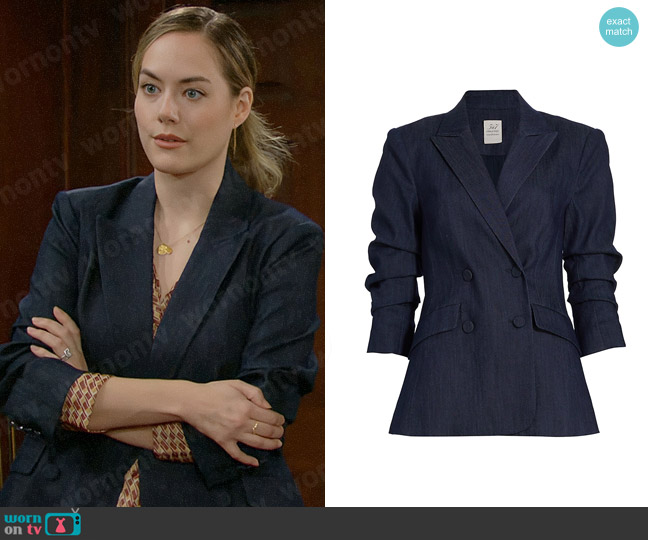 Cinq a Sept Kris Blazer in Indigo worn by Hope Logan (Annika Noelle) on The Bold and the Beautiful