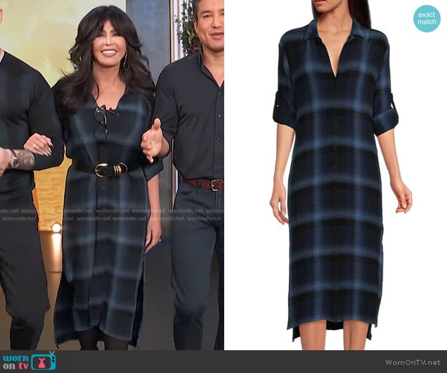 Cloth & Stone Plaid Roll-Tab Sleeve Shirt Dress in Midnight Plaid worn by Marie Osmond’ on Access Hollywood