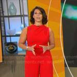 Dana Jacobson’s red sleeveless jumpsuit on CBS Mornings