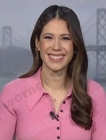 Deirdre Bosa’s pink ribbed polo top on NBC News Daily