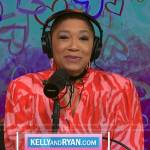 Deja Vu’s pink tiger stripe tie neck blouse on Live with Kelly and Ryan