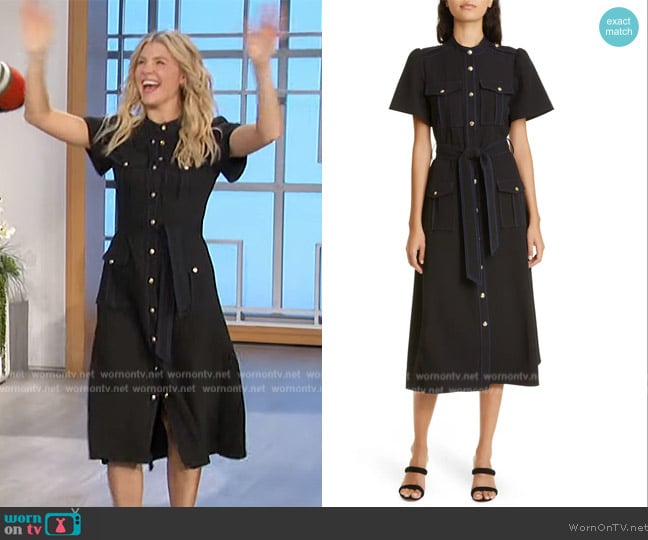 Derek Lam 10 Crosby Judy Topstitch Short Sleeve Utility Dress worn by Amanda Kloots on The Talk