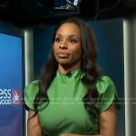 Devyn Simone’s green short sleeve dress on Access Hollywood