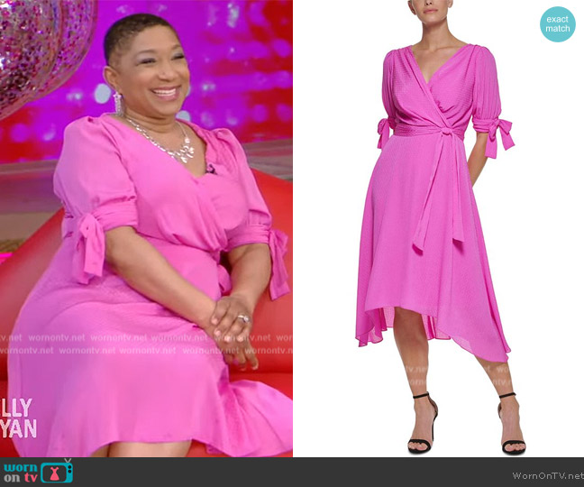 DKNY Tie Sleeve Faux Wrap Dress worn by Deja Vu on Live with Kelly and Ryan