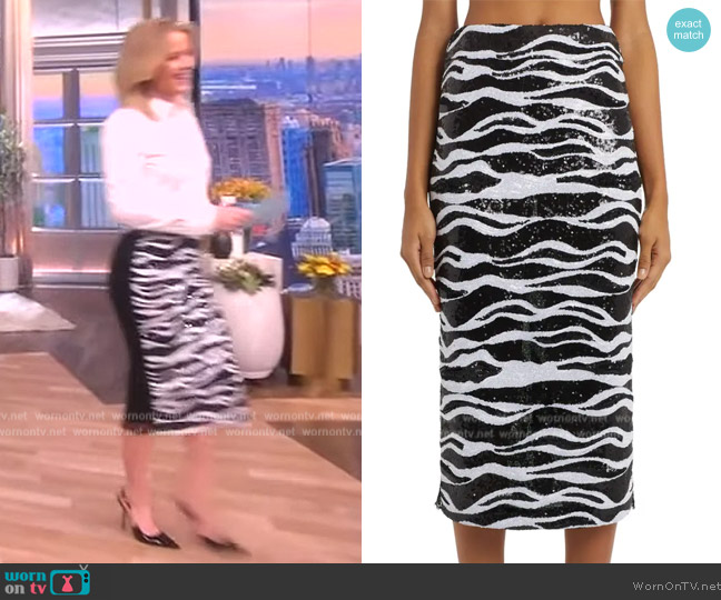 Dolce and Gabbana Sequin Stripe & Lace Midi Pencil Skirt worn by Sara Haines on The View