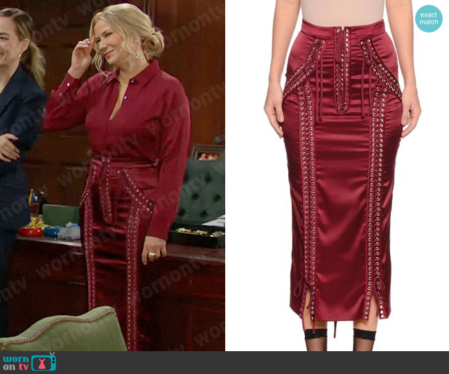 Dolce & Gabbana Lace-Up Detail Ankle-Length Satin Skirt worn by Brooke Logan (Katherine Kelly Lang) on The Bold and the Beautiful