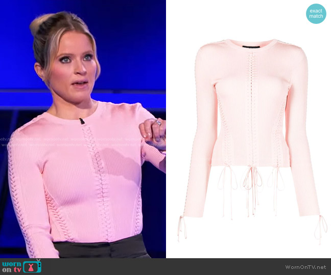 WornOnTV: Sara’s pink ribbed lace-up top on The Chase | Sara Haines ...