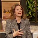 Drew’s gray tweed blazer  on The Drew Barrymore Show