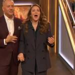 Drew’s black pinstripe double breasted blazer on The Drew Barrymore Show