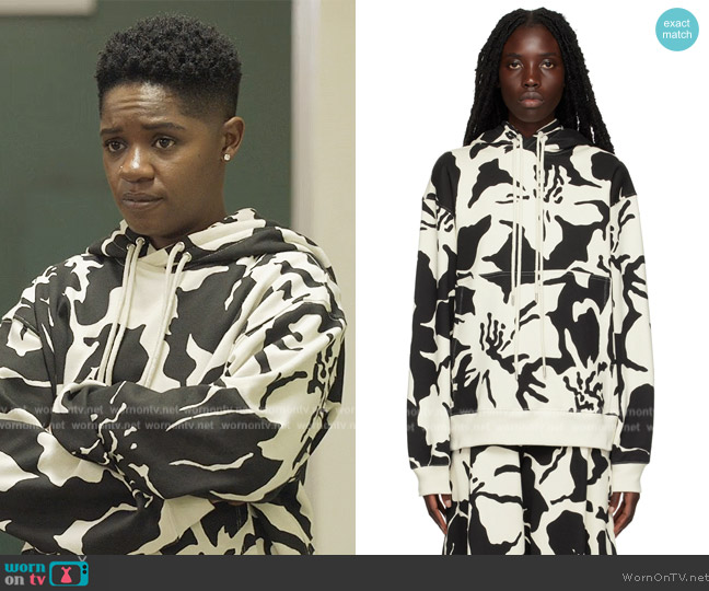 Dries Van Noten Off-White & Black Floral Hoodie worn by Tamia Cooper (Bre Z) on All American