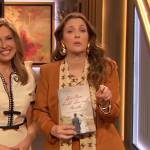 Drew’s printed pussy-bow blouse and blazer on The Drew Barrymore Show