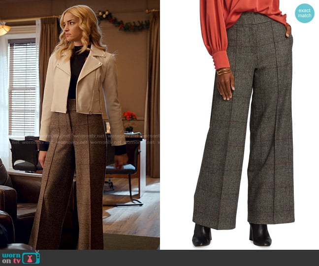 Elie Tahari Merrit Plaid Wide-Leg Trousers worn by Georgia Miller (Brianne Howey) on Ginny & Georgia