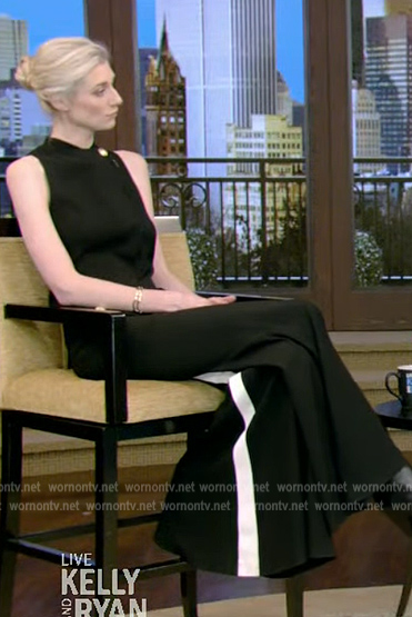 Elizabeth Debicki’s contrast stripe jumpsuit on Live with Kelly and Ryan