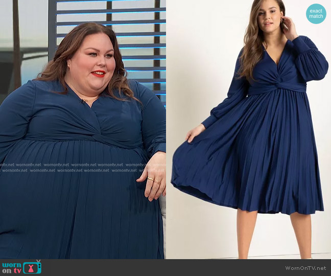 Eloquii Knot Front Pleated Skirt Dress worn by Chrissy Metz on Access Hollywood
