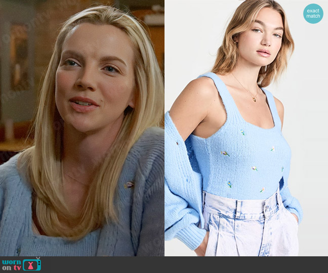 English Factory Embroidered Knit Top and Cardigan worn by Sylvie Brett (Kara Killmer) on Chicago Fire
