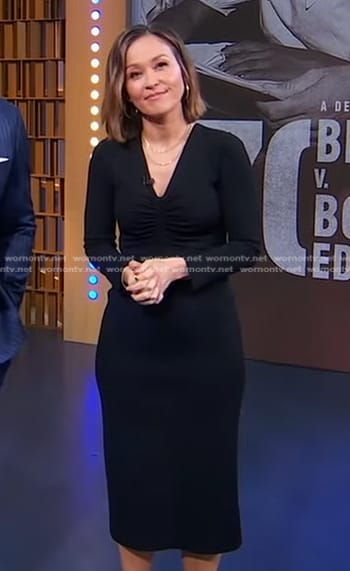 Eva's black ruched v-neck dress on Good Morning America