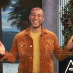 DeVon Franklin’s light brown velvet jacket on Access Hollywood