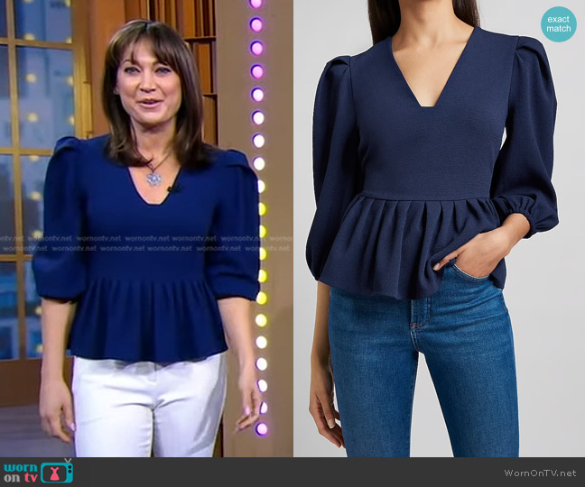 Express Puff Sleeve Peplum Top worn by Ginger Zee on Good Morning America