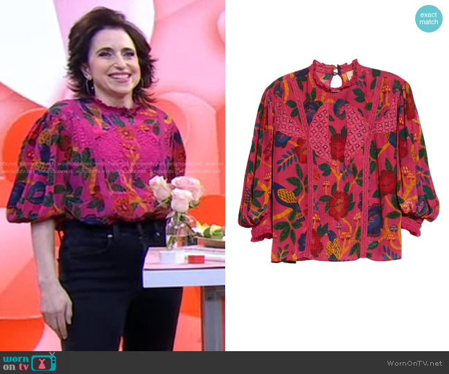 Farm Rio Sweet Forest Pintuck Lace-Trim Blouse worn by Darcy Miller on Good Morning America