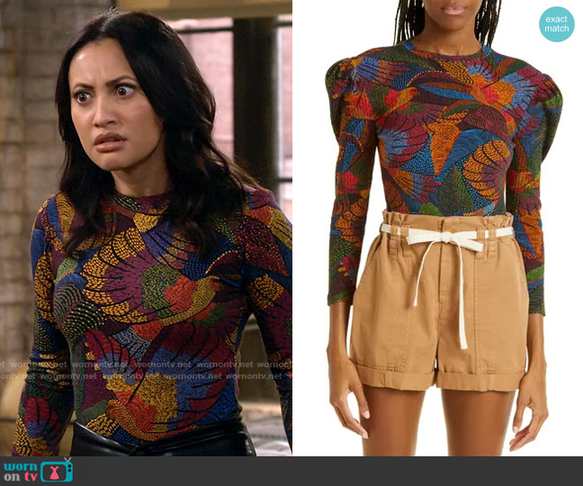 Farm Rio Cotton Bodysuit in Black Dotted Macaws worn by Valentina (Francia Raisa) on How I Met Your Father