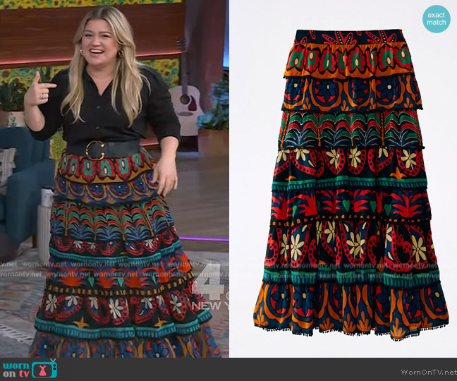 Farm Rio Black Night Sky Maxi Skirt worn by Kelly Clarkson on The Kelly Clarkson Show
