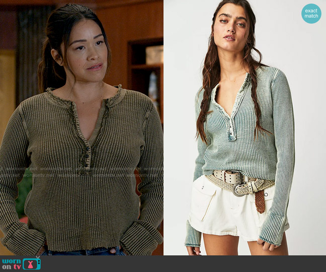 Free People Colt Thermal in Forest Green worn by Nell Serrano (Gina Rodriguez) on Not Dead Yet