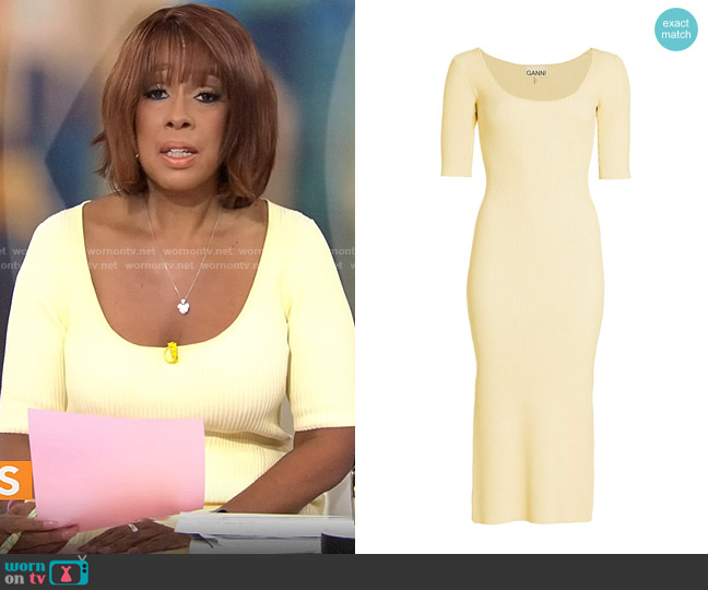 Ganni Melange Rib-Knit Midi-Dress worn by Gayle King on CBS Mornings