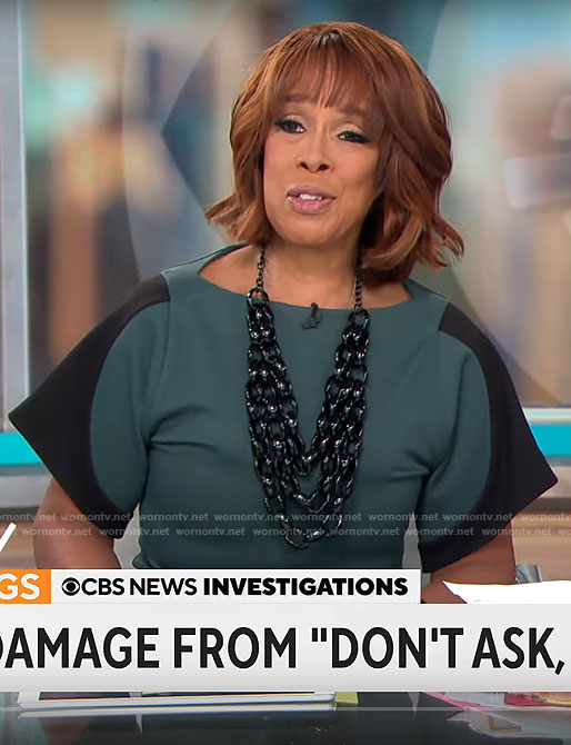 Gayle King’s green and black dress on CBS Mornings