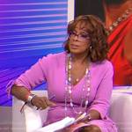 Gayle King’s pink v-neck tie sleeve dress on CBS Mornings