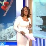 Gayle King’s white square neck knit dress on CBS Mornings