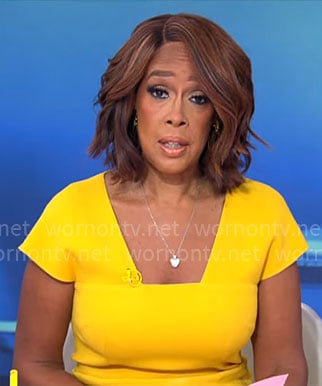 Gayle’s yellow square neck dress on CBS Mornings