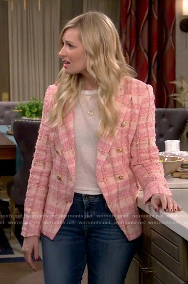 Gemma's pink tweed blazer on The Neighborhood