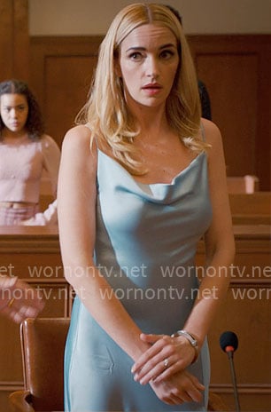 Georgia's blue satin cowl neck dress on Ginny & Georgia