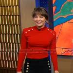 Ginger’s red button shoulder top and pants on Good Morning America