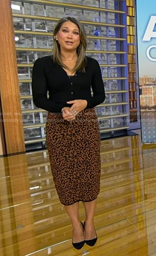 Ginger's brown leopard knit skirt on Good Morning America