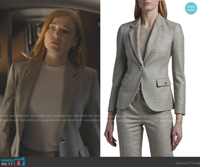 Giorgio Armani Tweed Mini Plaid One-Button Jacket worn by Shiv Roy (Sarah Snook) on Succession