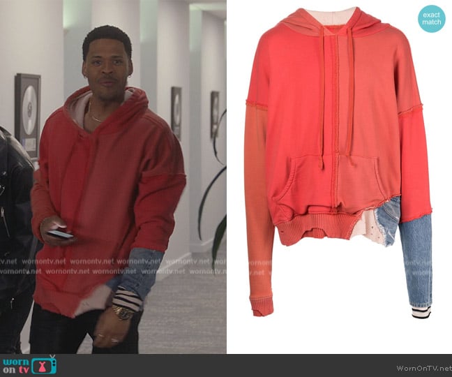 Greg Lauren Fragment patchwork hoodie worn by Deric Augustine (Deric Augustine) on All American