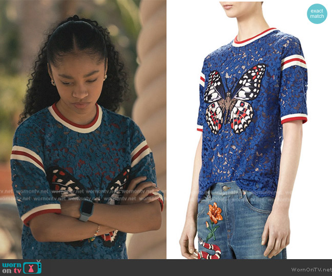 Gucci Butterfly-Applique Lace Top worn by Ashley Banks (Akira Akbar) on Bel-Air