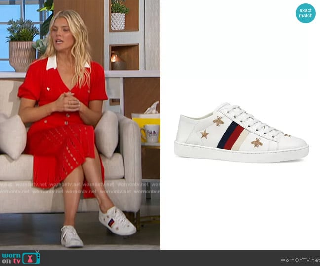 Gucci Ace sneaker with bees and stars worn by Amanda Kloots on The Talk